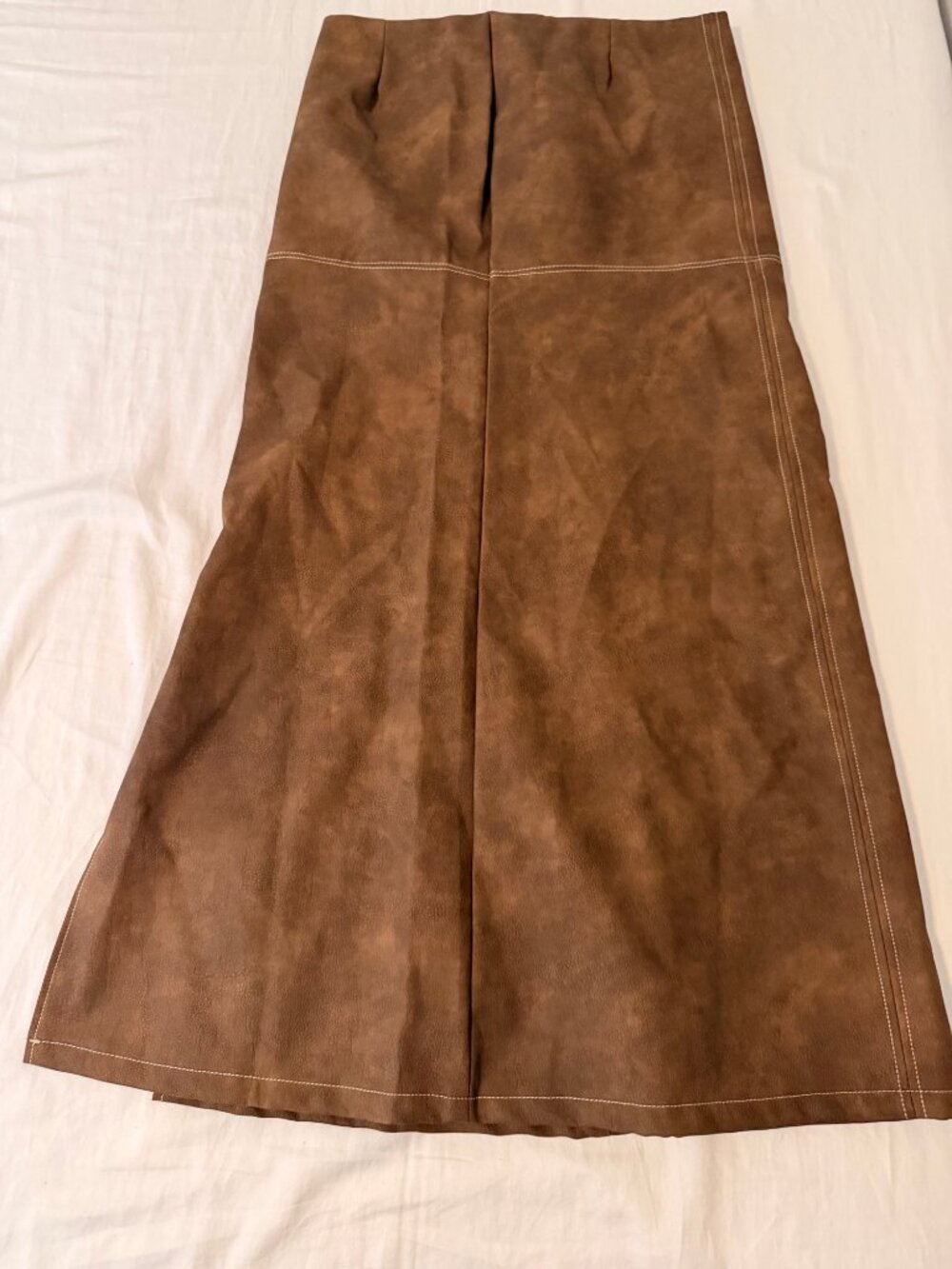 Brown Suede Leather Skirt